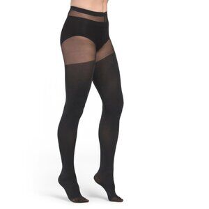 WOLFORD Black/Pewter Shiny Sheer Tights